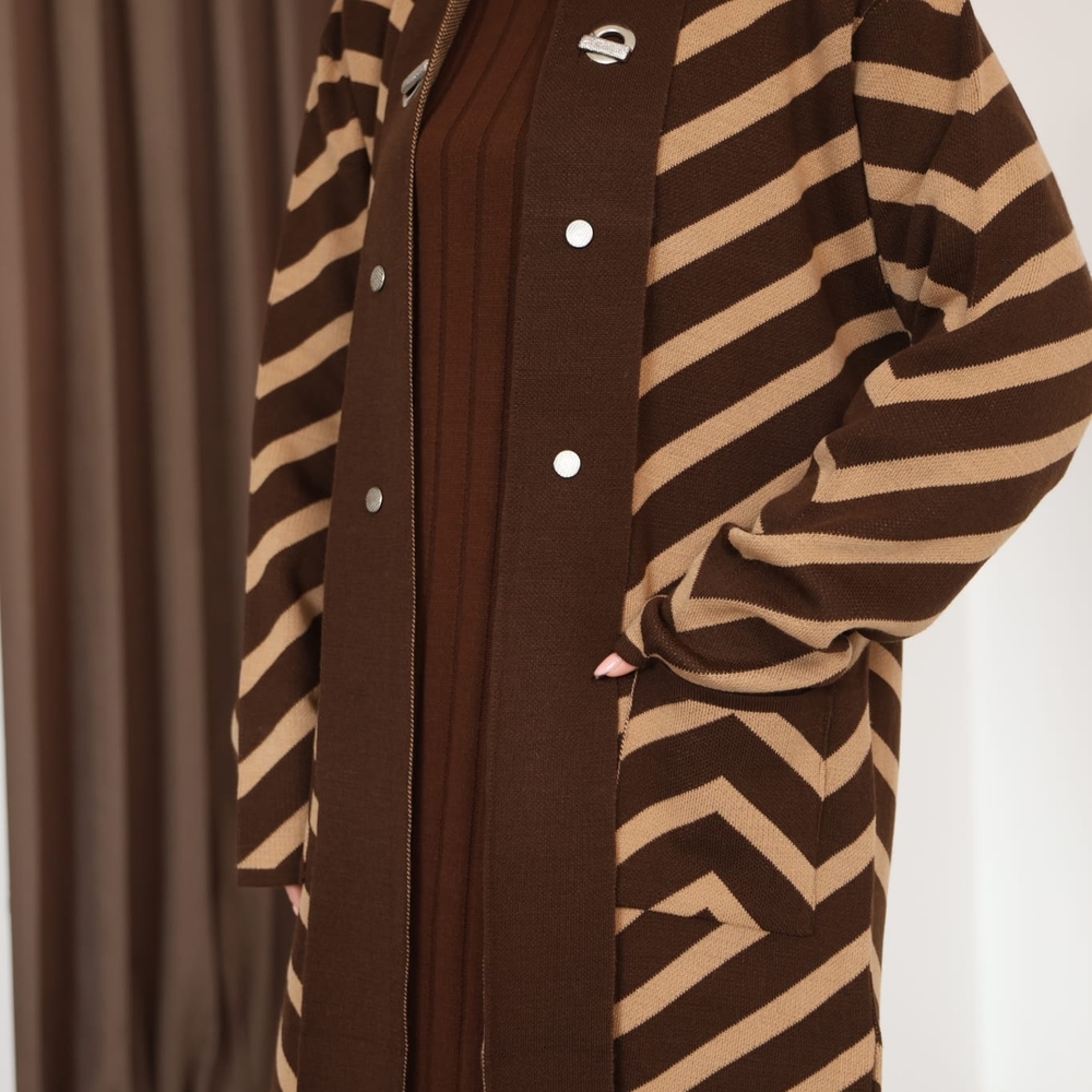 Brown and Tan Striped Cardigan
